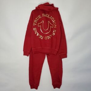 True Religion Boy's Hoodie and Joggers Size 5 Moto Pants and Spell Out Pullover